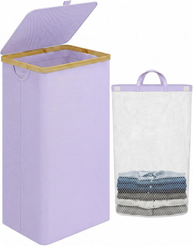 IEGrow Laundry Hamper with Lid,110L Laundry Basket with Mesh Bags,Purple