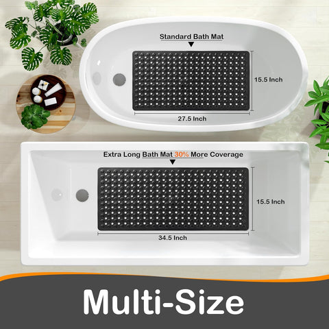 Yimobra Bathtub Mat Non Slip, 34.5"X15.5" Long Shower Mat for Inside Shower, Machine Washable Bath Mat with Drain Holes & Strong Suction Cups, Soft on Feet, Bathroom Essentials, Black