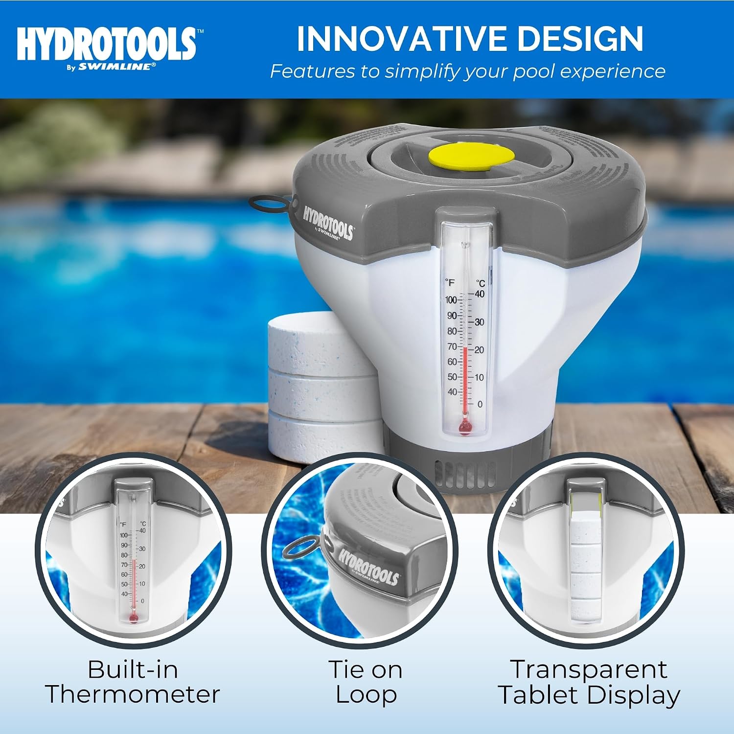 SWIMLINE | Floating Pool Chlorine Tablet Dispenser | Smart-Refill | Tongs