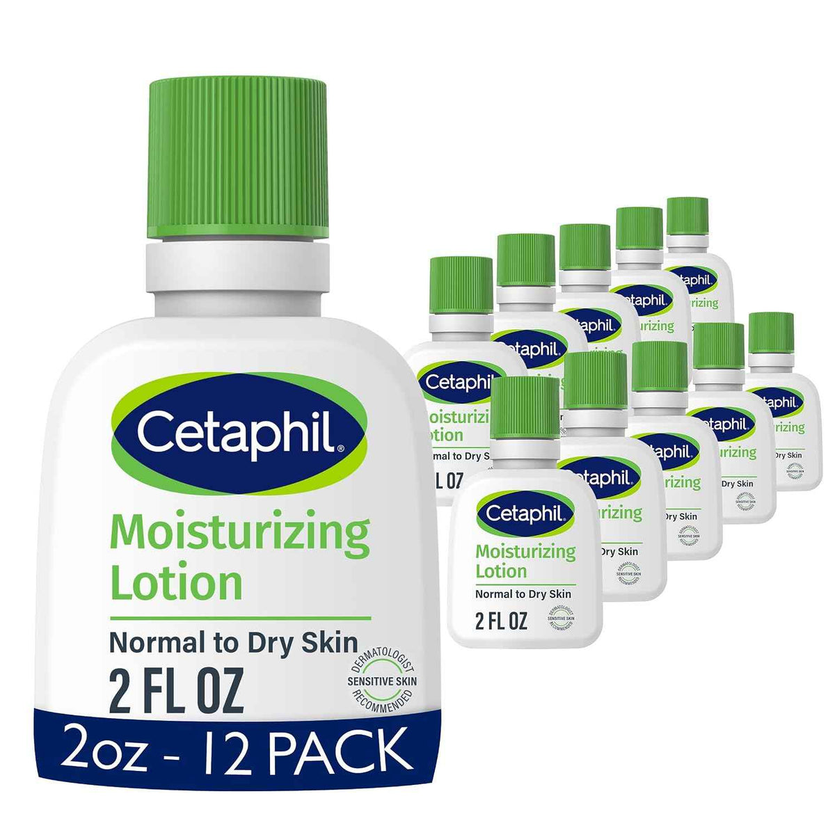 Cetaphil Moisturizing Face & Body Lotion, Sensitive Skin, Travel, 2oz, 12ct | Travel Size Bulk Pack, Face and Body Moisturizer, Hypoallergenic, Non-Comedogenic, Fragrance Free, Dry Sensitive Skin