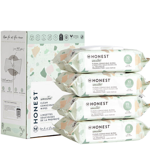 The Honest Company Clean Conscious Unscented Wipes | Over 99% Water, Compostable, Plant-Based, Baby Wipes | Hypoallergenic for Sensitive Skin, EWG Verified | Geo Mood, 288 Count