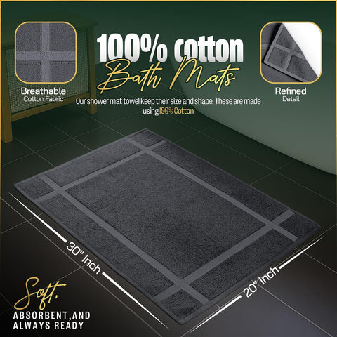 Pearl Linens 6 Pack Cotton Bath Mats for Bathroom, 20" X 30", Dark Grey