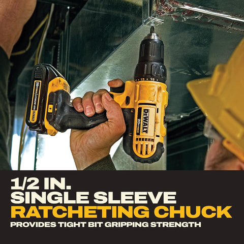 DEWALT 20V Max Cordless Drill Driver Set, 2 Speed, High Performance Motor, Includes 2 XR 1.3Ah Li-Ion Batteries, Charger and Contractor Bag (DCD771C2)