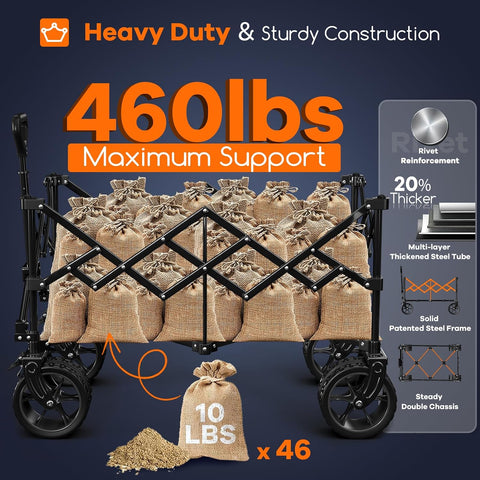 Originsure 220L Foldable Beach Wagon Cart with Big Wheels,460lbs,Grey&Black