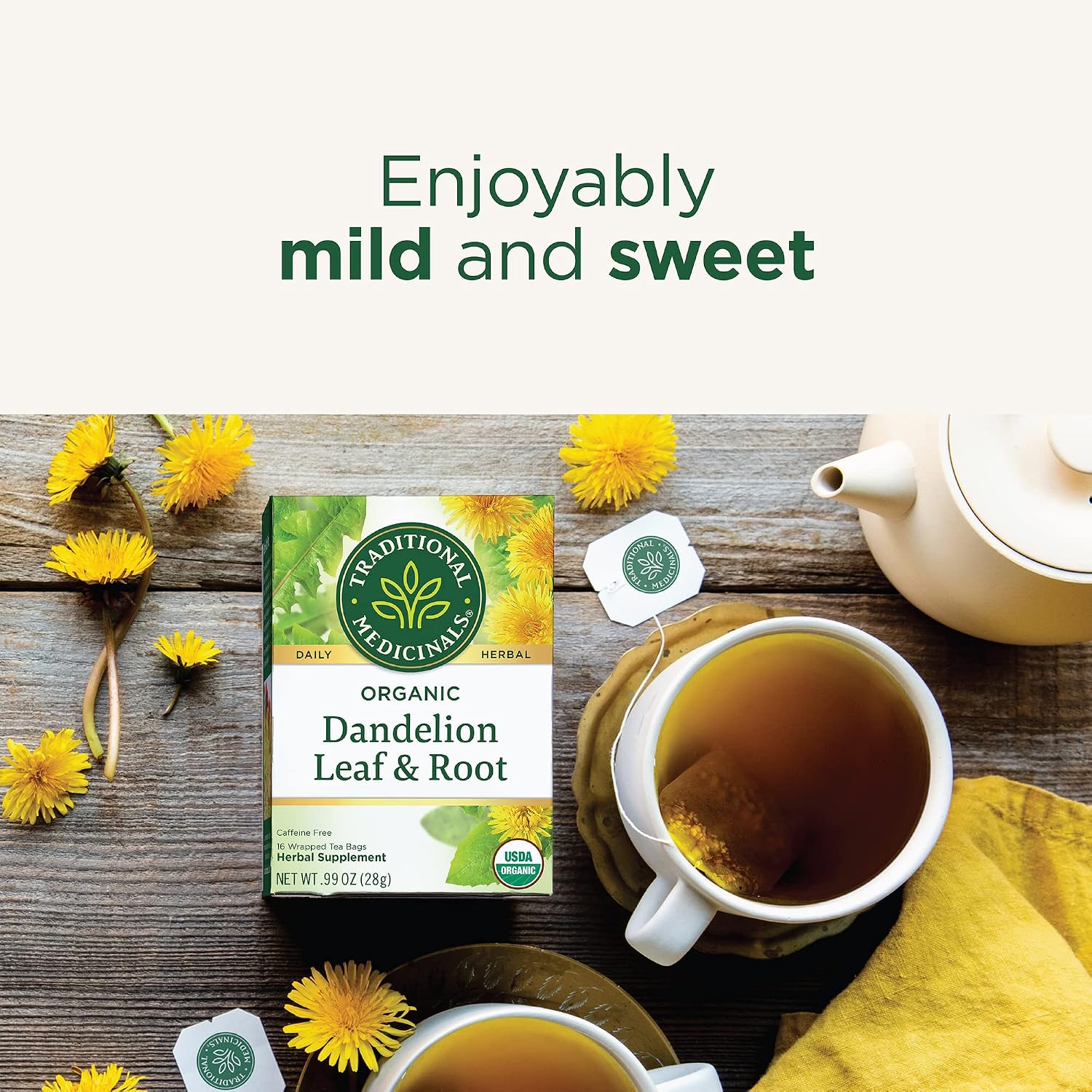 Traditional Medicinals Organic, Dandelion Leaf & Root - Dandelion Root Tea, Supports Normal Detox + Digestion - Kosher, Non-GMO, Caffeine-Free, Compostable - 96 Tea Bags (6 Packs of 16)