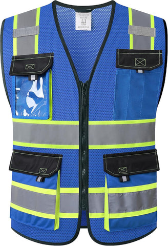 JKSafety Safety Vest for Men Women Hi Vis Reflective Vest JK220 Blue 2XL