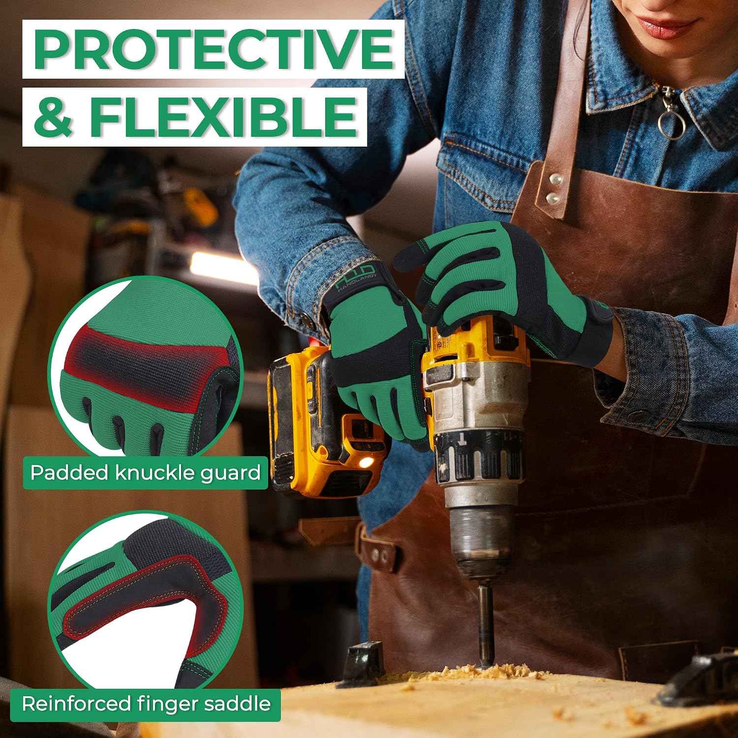 HANDLANDY Work Gloves for Women, Breathable Leather Gardening Glove for Yard Maintenance, Hand Protection with Touch Screen