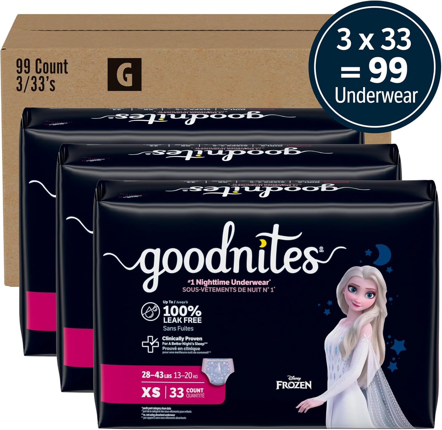 GoodNites Girls Nighttime Underwear, Size Extra Small, 99 Ct