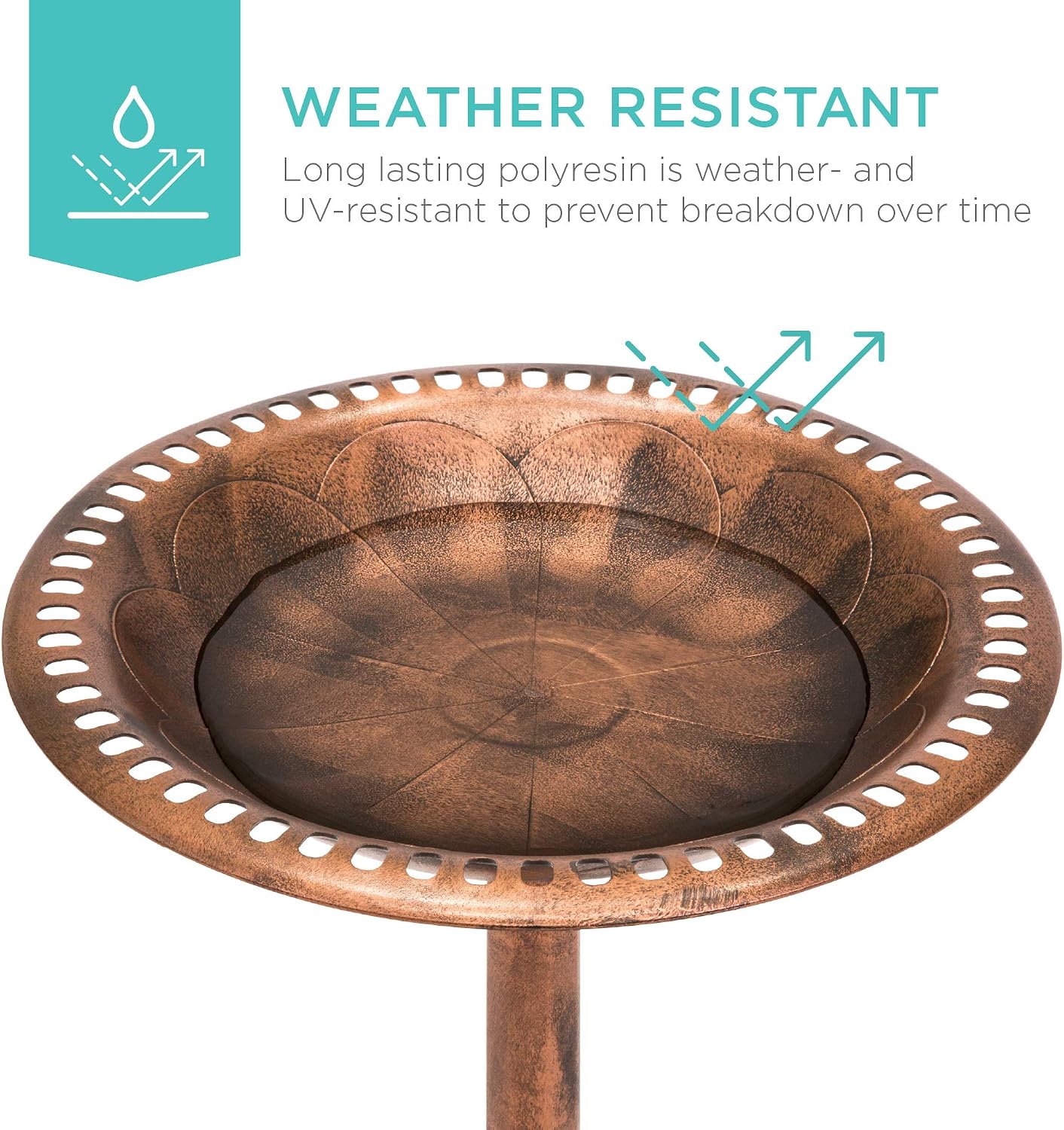 Best Choice Products Bird Bath, 28in Outdoor Resin Pedestal - Copper