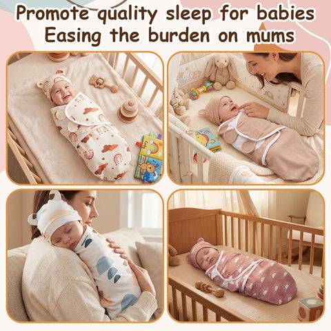 Ramede 6 Pack Baby Swaddle Blankets with Hats,Boho,Khaki