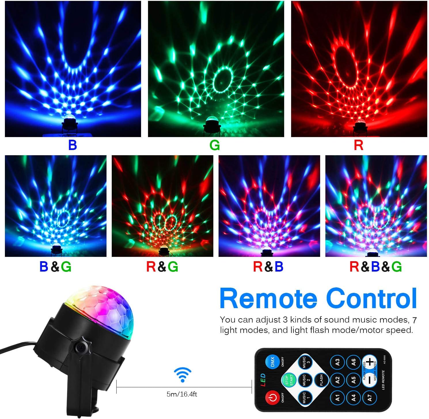 Party Lights,Disco Light Disco Ball Dj Rave Lights Strobe Lights Sound Activated Stage Lights Projected Effect Dancing Light Remote Control for Birthday Xmas Wedding Bar Glow Party Christmas