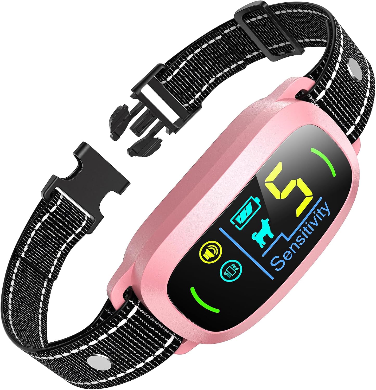 FAFAFROG Dog Bark Collar, Rechargeable Smart Collar, Anti Barking Training Collar with 5 Adjustable Sensitivity Beep Vibration, Bark Collar for Large Medium Small Dogs(Pink)