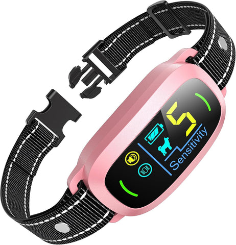 FAFAFROG Dog Bark Collar, Rechargeable Smart Collar, Anti Barking Training Collar with 5 Adjustable Sensitivity Beep Vibration, Bark Collar for Large Medium Small Dogs(Pink)