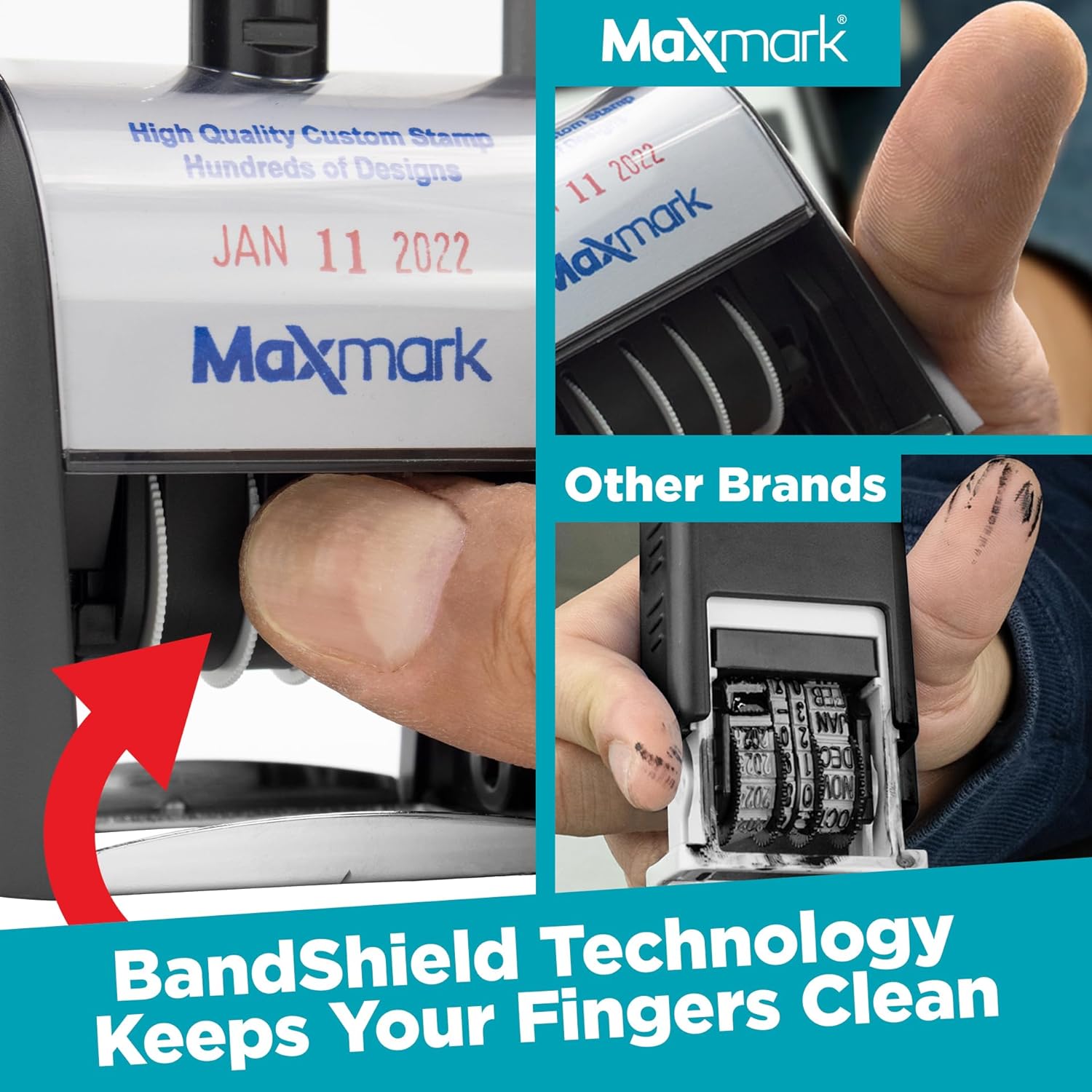 MaxMark Heavy Duty Self Inking Date Stamp with Phrase Approved - Red Ink