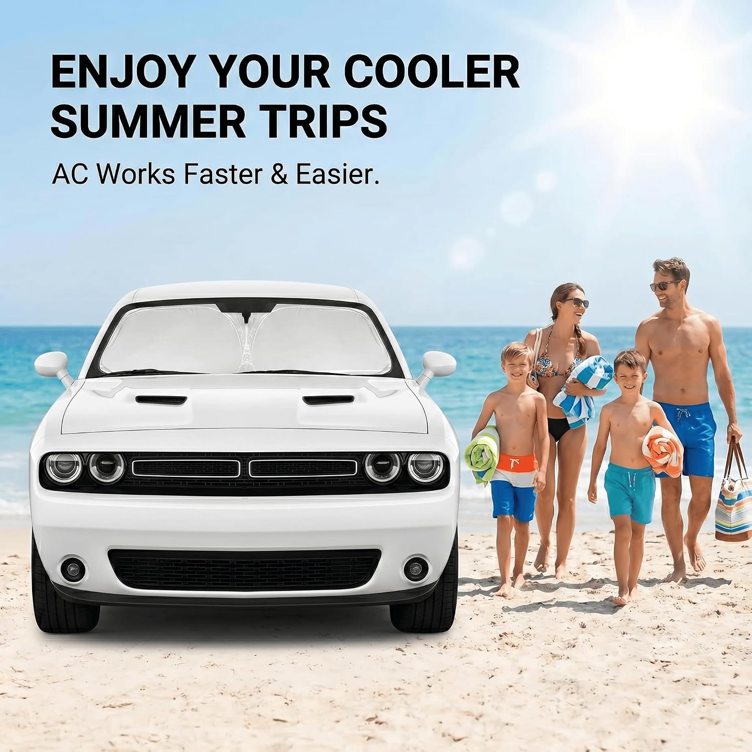 Windshield Sun Shade for Dodge Challenger 2015-2023 Sunshade Front Window Shade Custom Fit Challenger Accessories Sun Visor Foldable Shade Blocks UV Rays Accessories