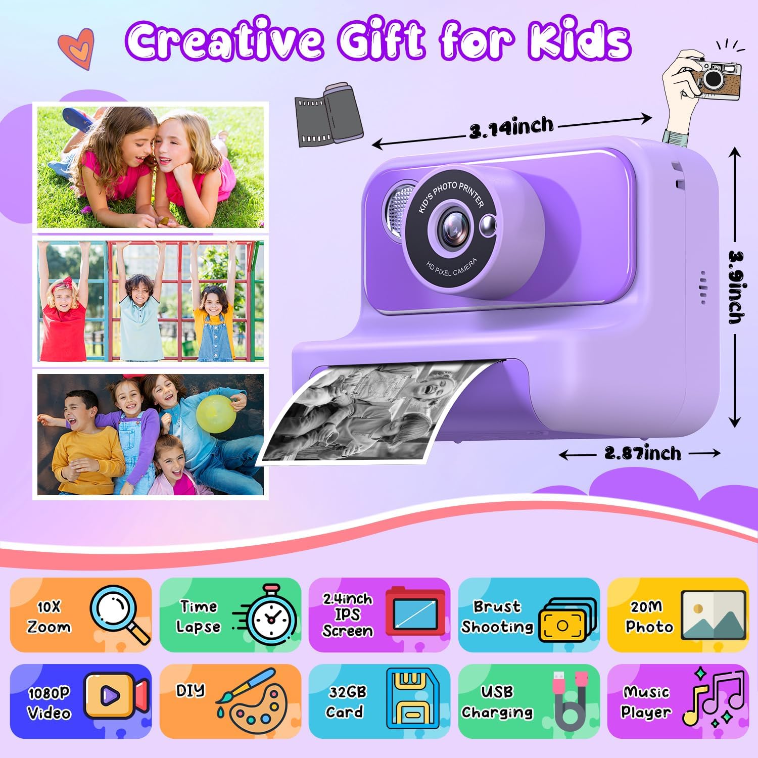 Kids Camera Instant Print, Christmas Birthday Gifts for Girls and Boys