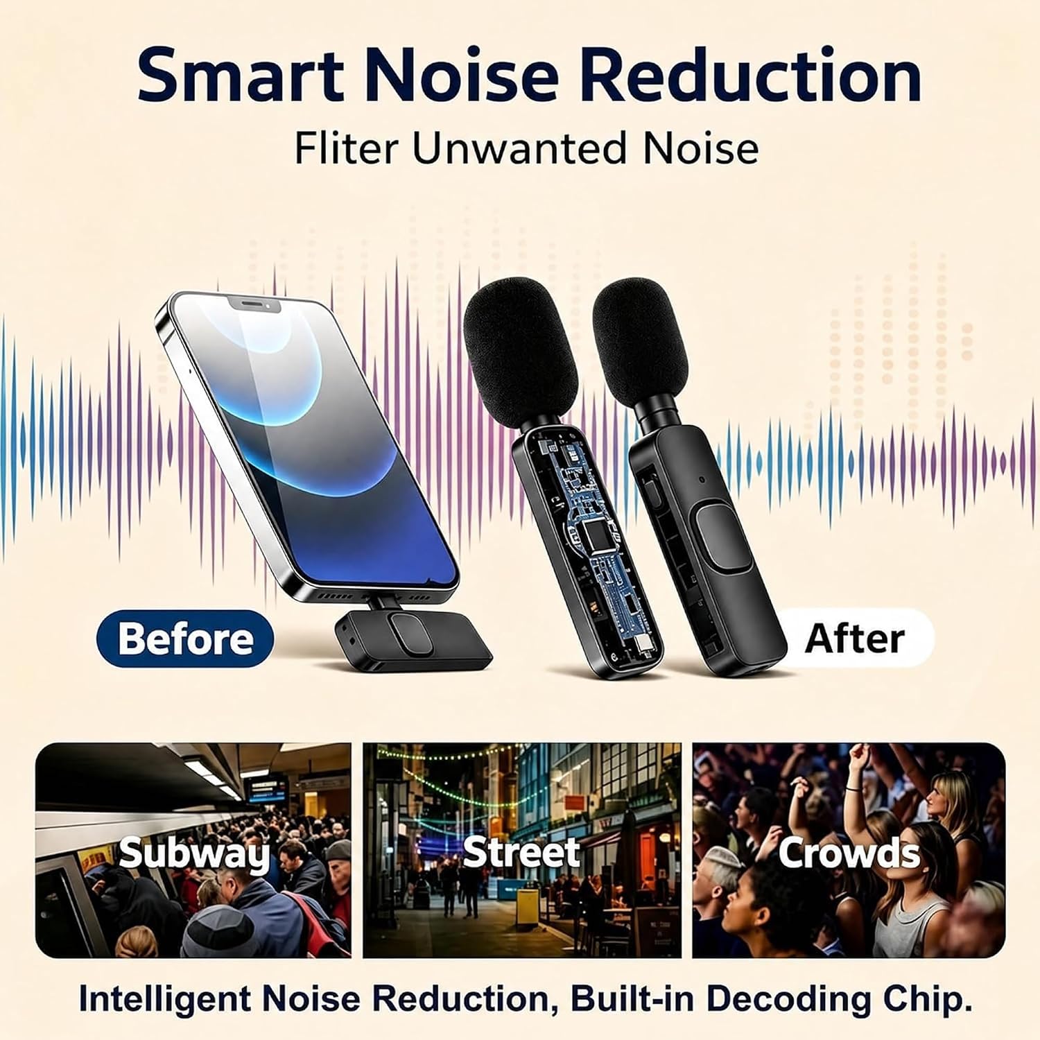 Wireless Lavalier Microphone for iPhone Android, 2Pcs Mini Mic, Plug & Play