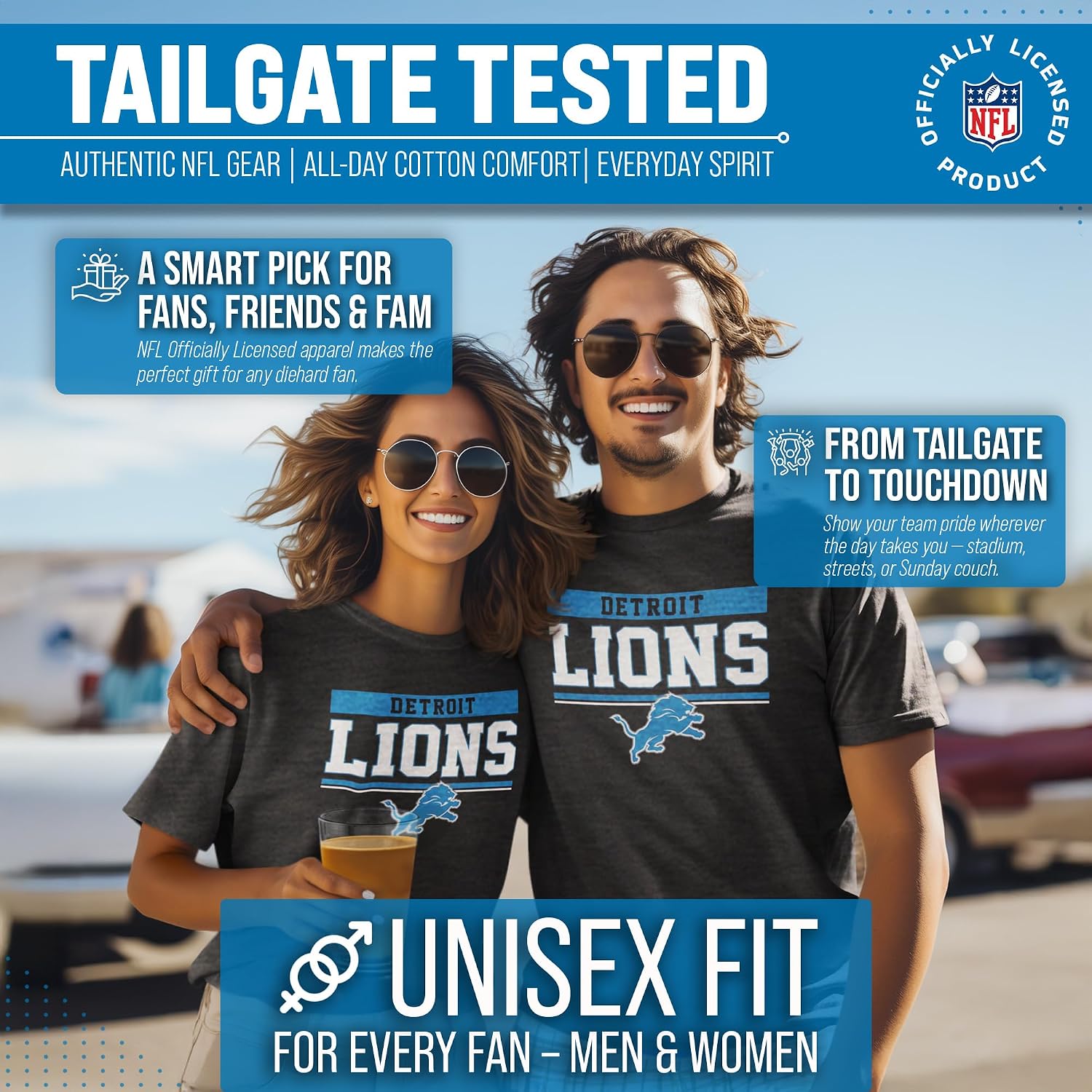 NFL Charcoal T-Shirt for Men and Women - Cotton Blend Tagless Tee