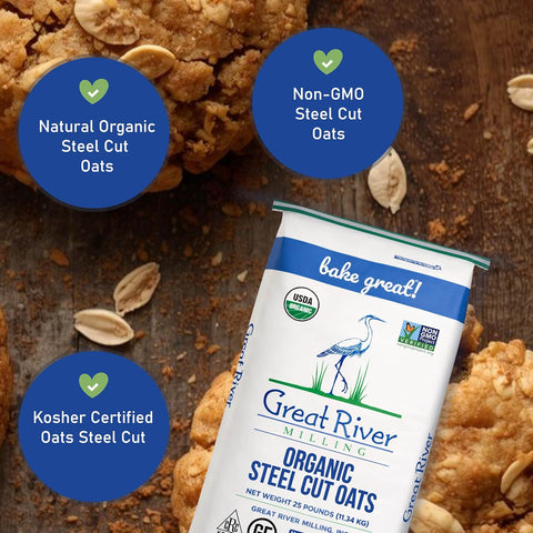 Great River Milling Organic Steel Cut Oats, Whole Grain, 25 lb