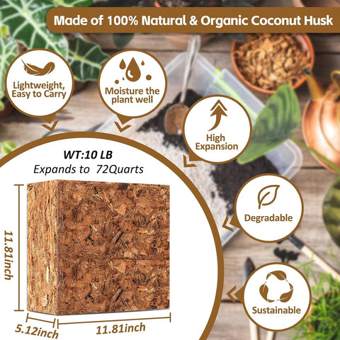 Riare 10LB Organic Coco Coir Chips for Plants Coconut Husk Substrate