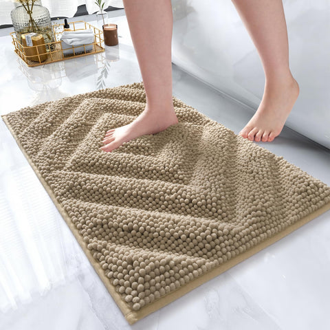 AMOAMI Upgraded Waffle Bath Mat, Super Absorbent Non Slip Bath Mats for Bathroom Floor, 3D-Khaki, 24" x 36"
