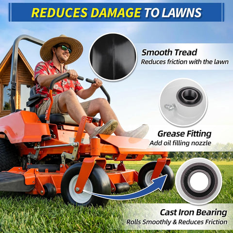GICOOL 9x3.50-4 Zero Turn Mower Flat Free Tire and Wheel Assembly, Smooth Tread Front Tires for ZTR Mowers, 1/2'' & 3/4" & 5/8" Bearing Bore, Adjustable Centered Hub Length 3.5"-4"-4.5"-5", 2-Pack
