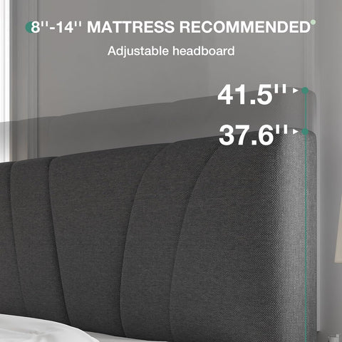Novilla Queen Size Bed Frame Upholstered Queen Bed Frame with 3-Height Adjustable Headboard, Strong Weight Capacity, No Box Spring Needed, Easy Assembly, Grey