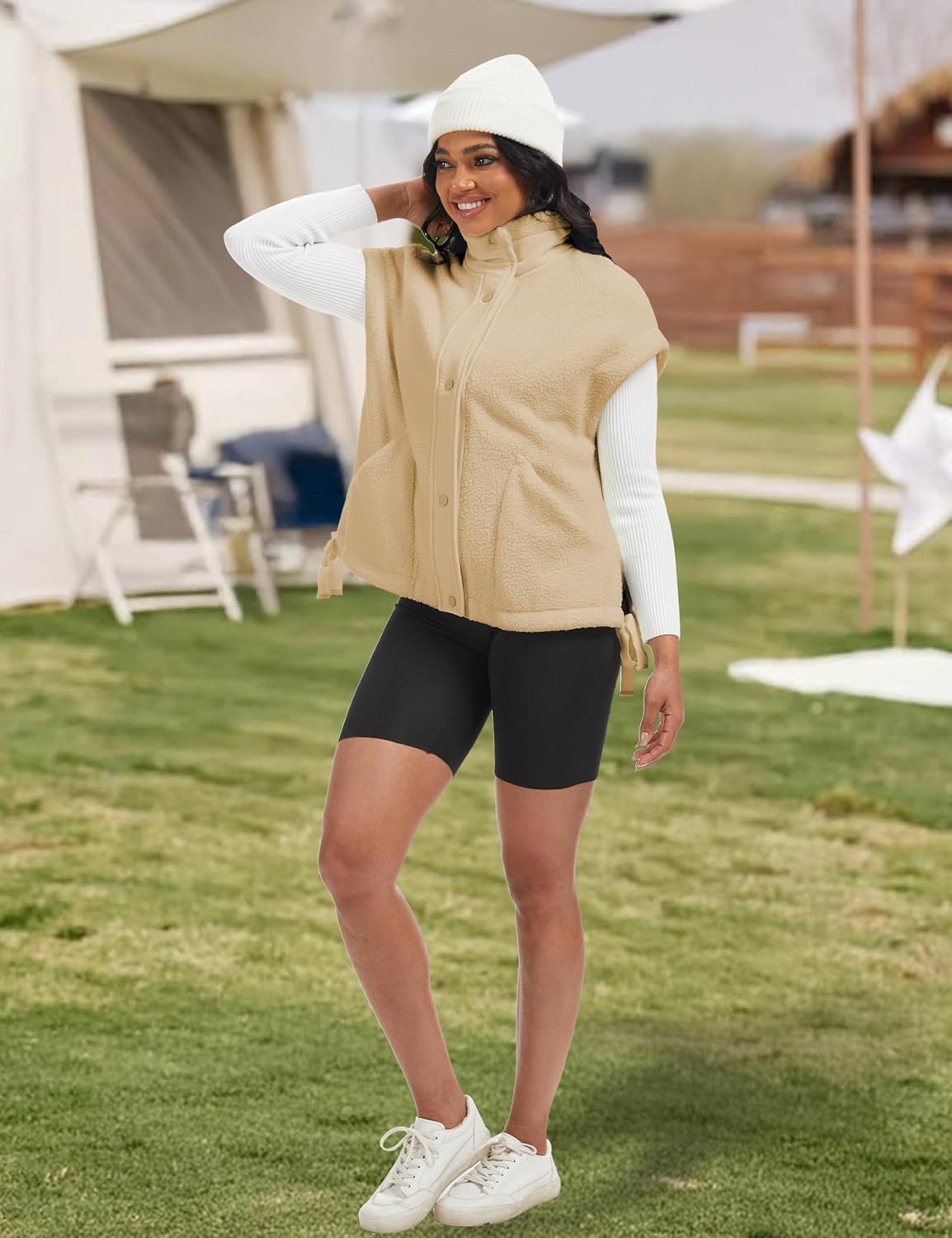 Womens Oversized Sherpa Fleece Vest Casual Sleeveless Jacket