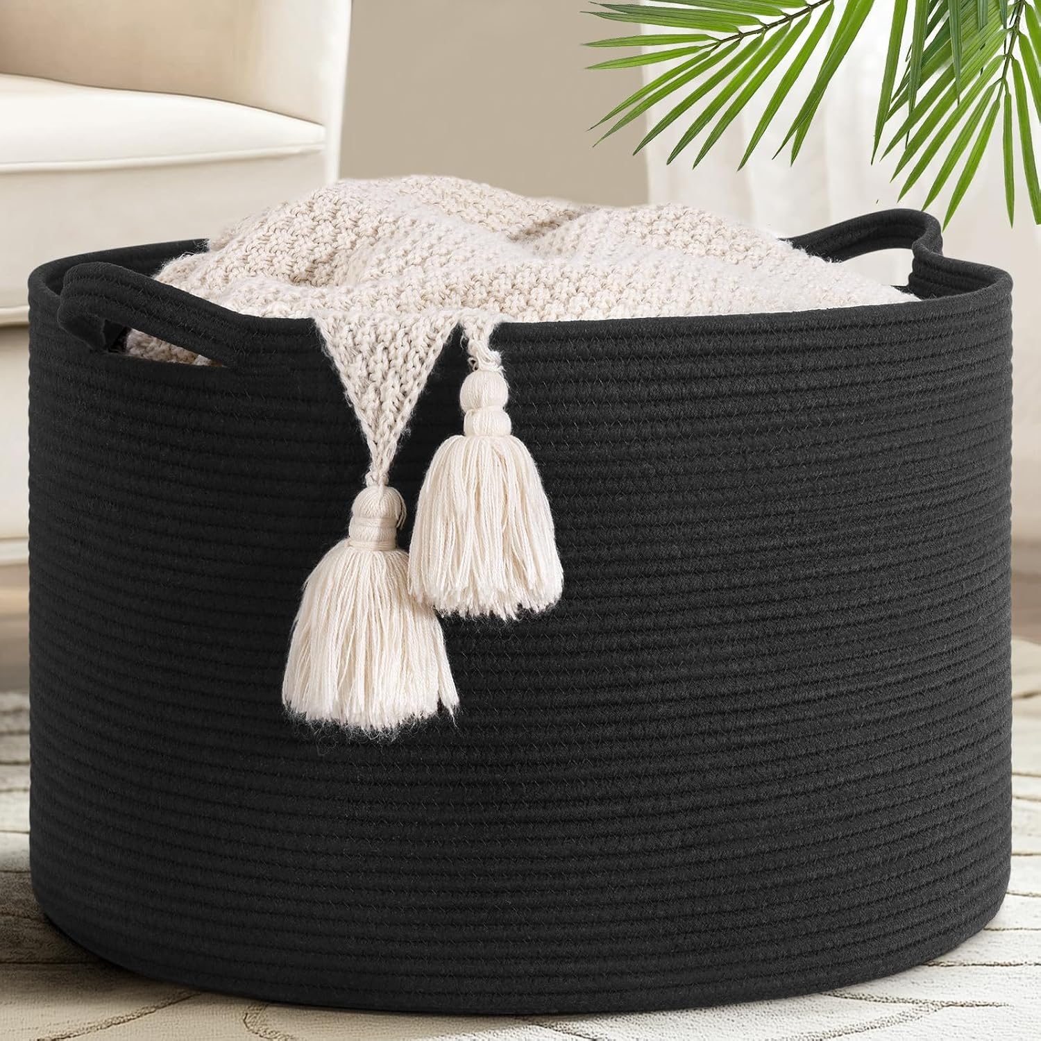 Goodpick Large Woven Dirty Clothes Basket for Nursery & Living Room, 65L
