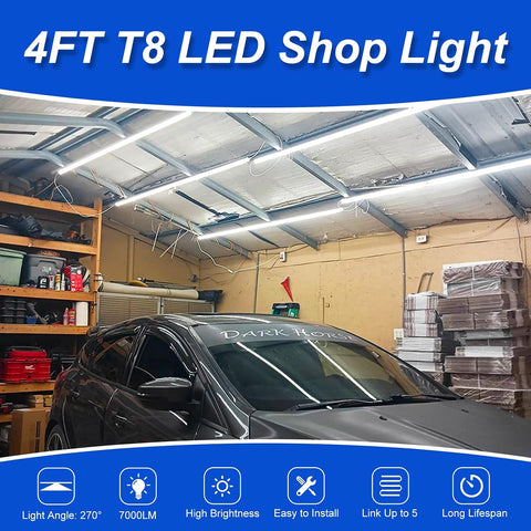 XLNYUUI Led Shop Lights, 4FT LED Light 50W 6500K 7000LM Daylight,Led Garage Light,Linkable Clear Cover Integrated V-Shape for Garage Warehouse Workbench Workshop(4-Pack)