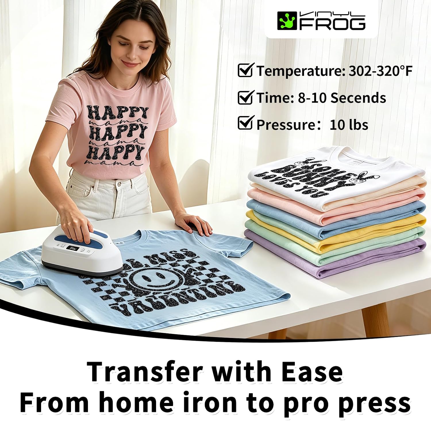 VINYL FROG Black Glitter HTV Vinyl Roll 10'' x 8ft Black Glitter Iron on Vinyl for All Cutting Machine Sparkly Heat Transfer Vinyl for T-Shirts & DIY Craft Gifts, Easy to Cut, Weed & Transfer
