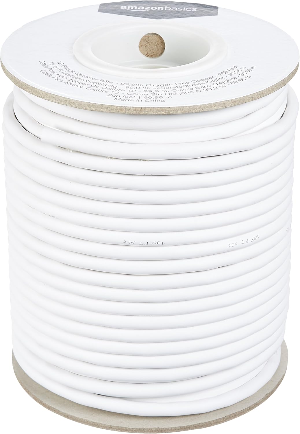 Amazon Basics 12- Gauge Speaker Wire Cable, 99.9% Oxygen -Free Copper, 200-Foot, White