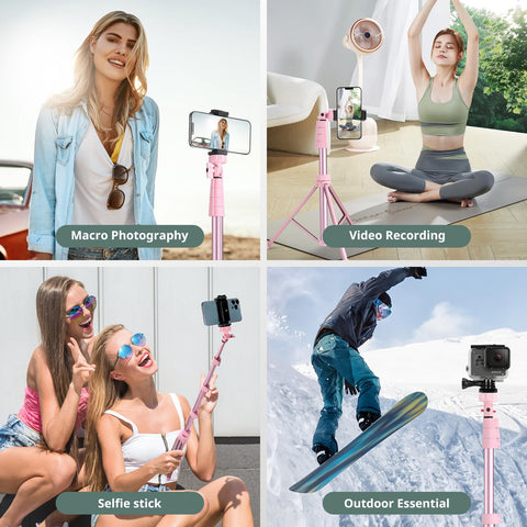 SENSYNE 72" Phone Tripod & Selfie Stick, Extendable Cell Phone Tripod Stand with Wireless Remote and Phone Holder, Compatible with iPhone Android Phone, Camera, Pink