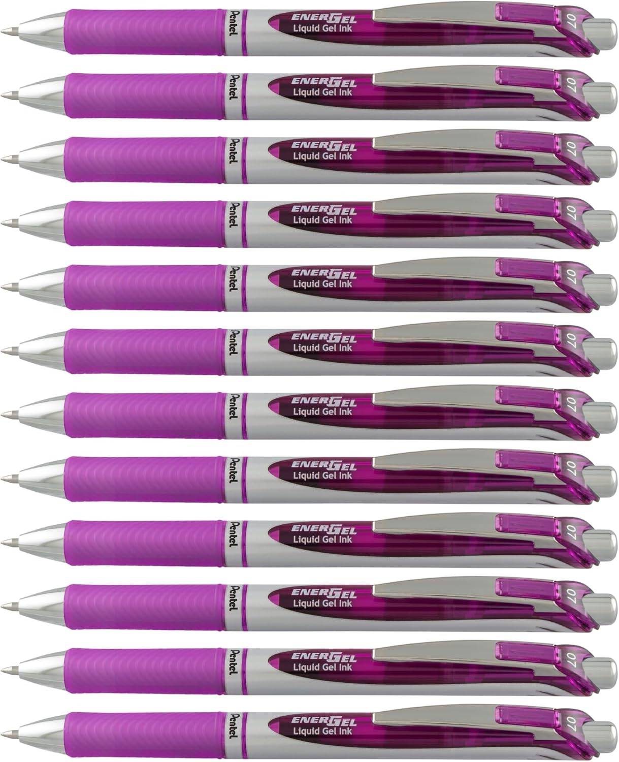 Pentel EnerGel RTX Retractable Liquid Gel Pen, (0.7mm), Medium Line, Metal Tip, Violet Ink, Box of 12 (BL77-V)