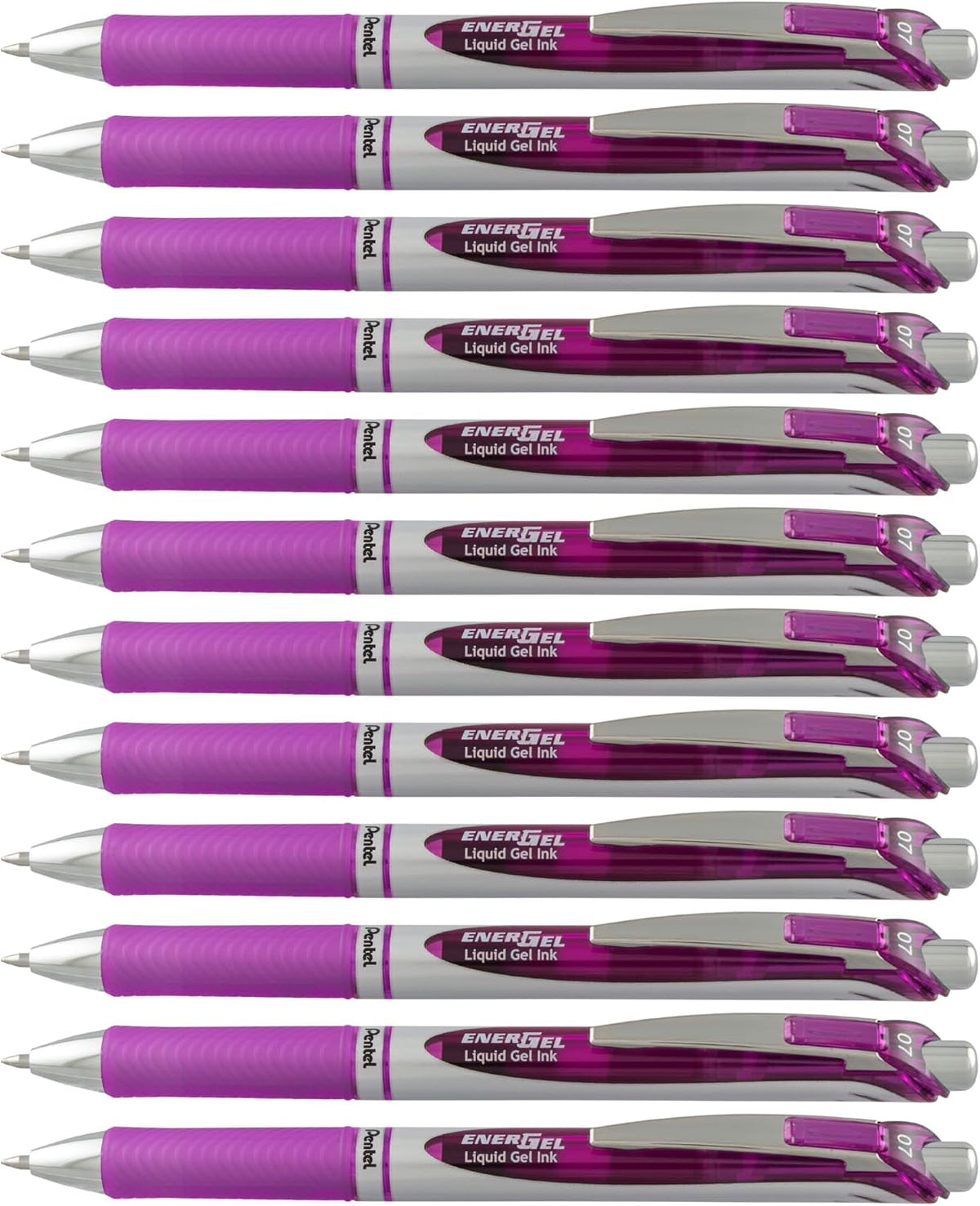 Pentel EnerGel RTX Retractable Liquid Gel Pen, (0.7mm), Medium Line, Metal Tip, Violet Ink, Box of 12 (BL77-V)