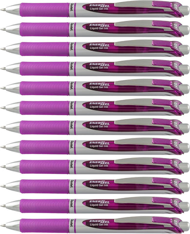 Pentel EnerGel RTX Retractable Liquid Gel Pen, (0.7mm), Medium Line, Metal Tip, Violet Ink, Box of 12 (BL77-V)