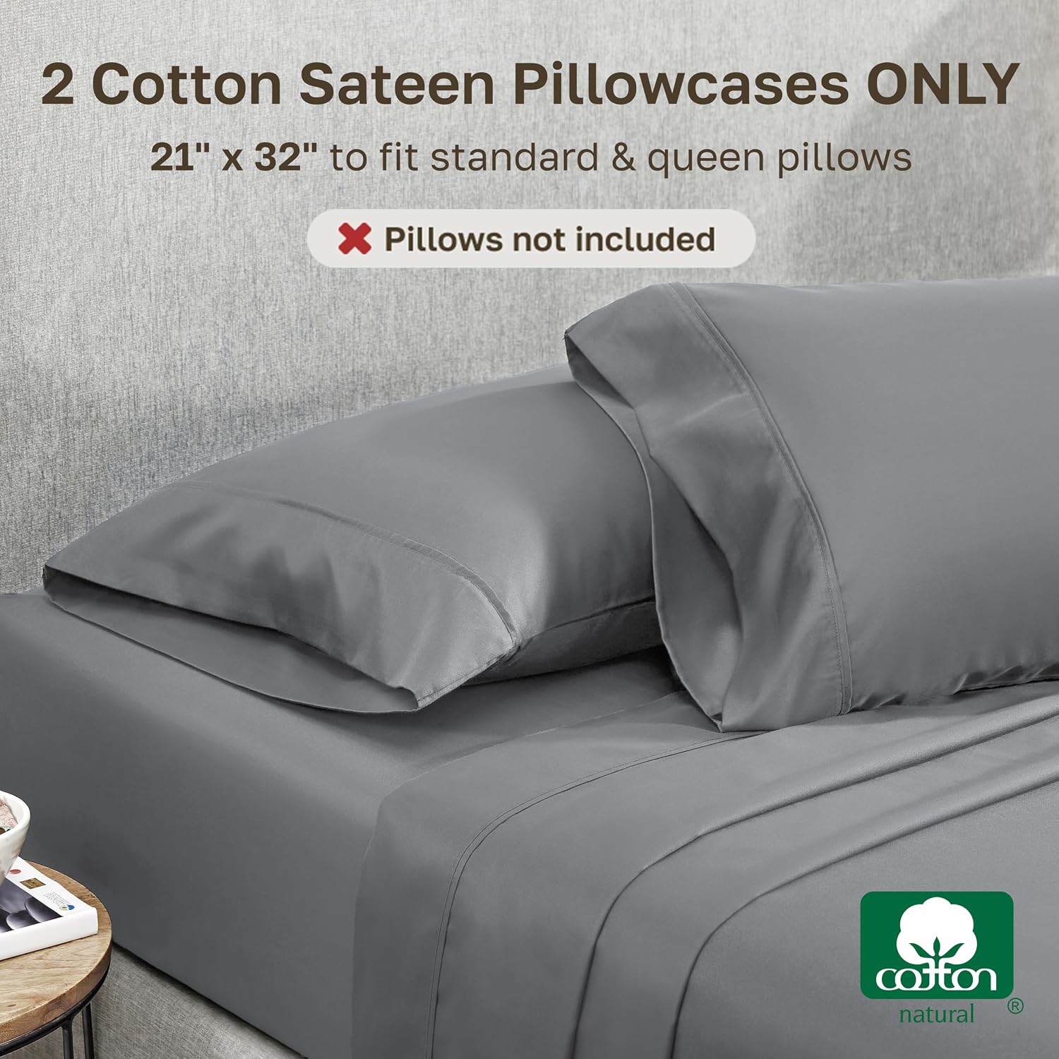 California Design Den 2-Pack Pillow Cases Queen Size, 100% Cotton Sateen