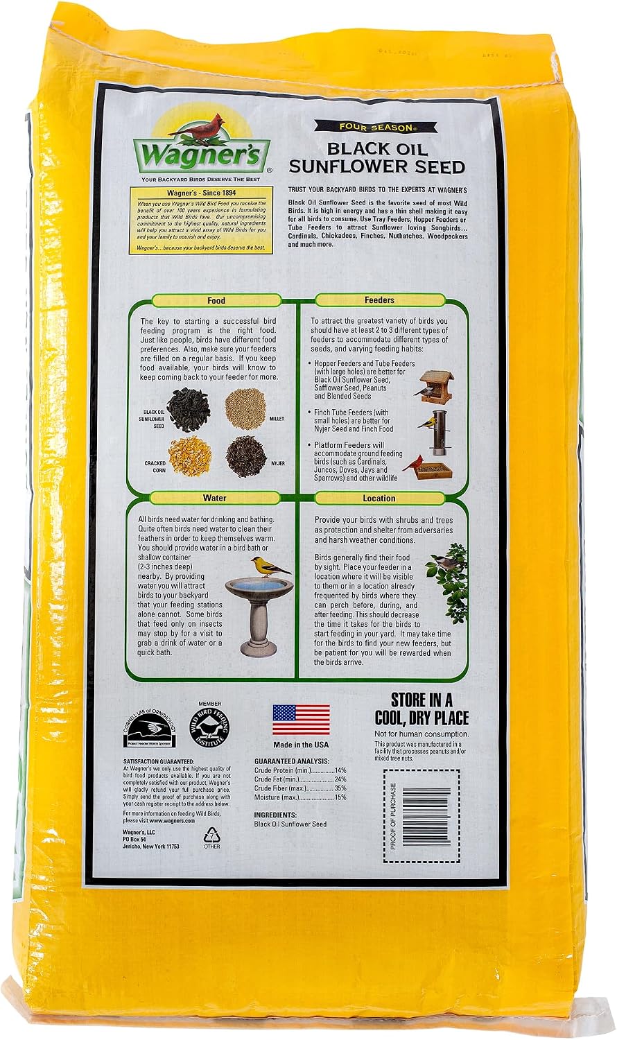 Wagner's 76027 Black Oil Sunflower Wild Bird Food, 25-Pound Bag