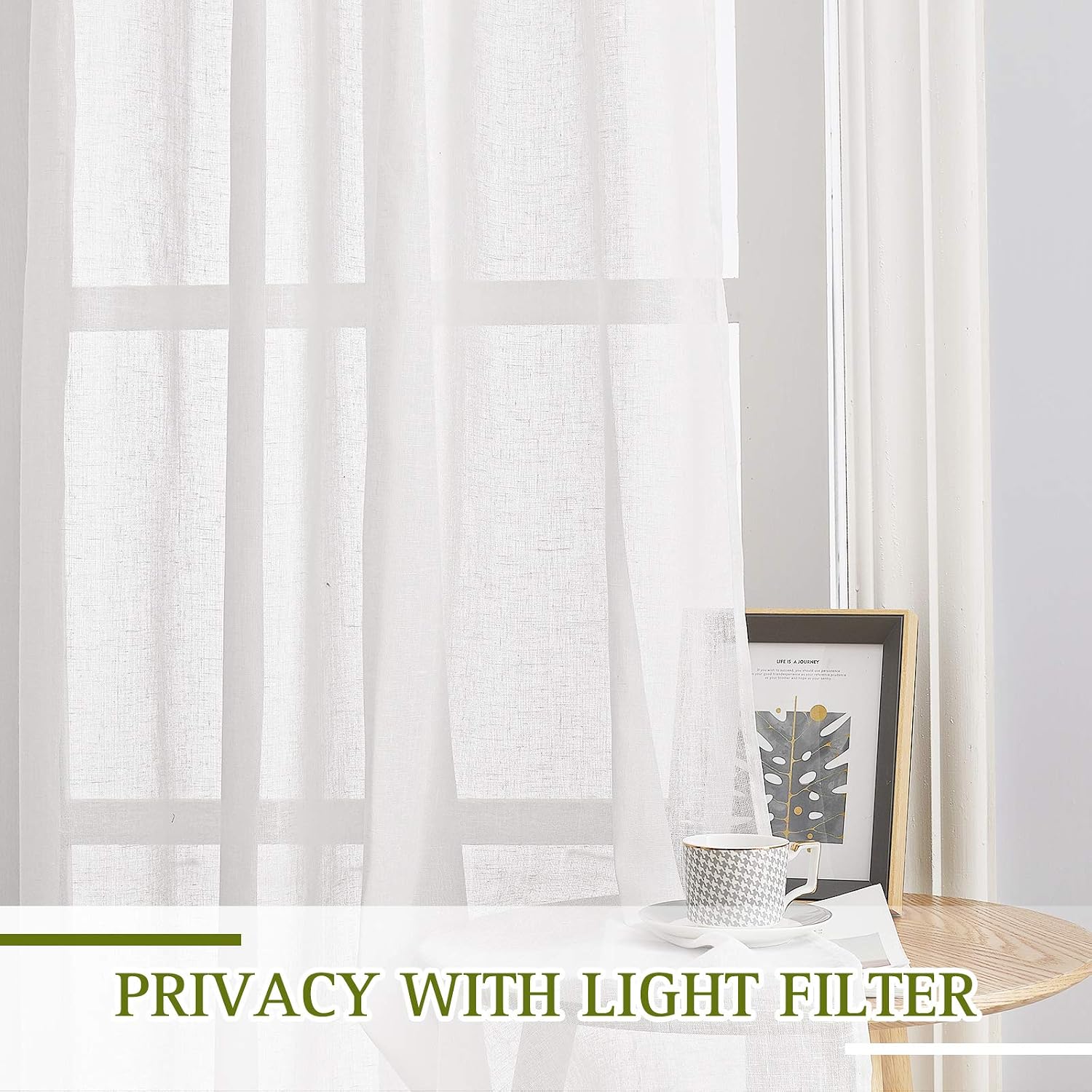 NICETOWN White Linen Curtains 108 Inches Extra Long 2 Panels Set, W52xL108