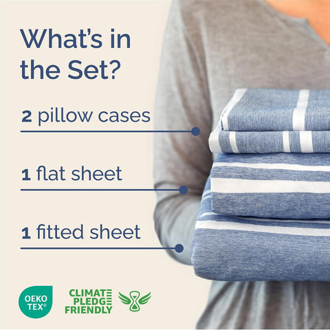 King Size 4 Piece Sheet Set - Breathable & Cooling Sheets - Blue Stripes