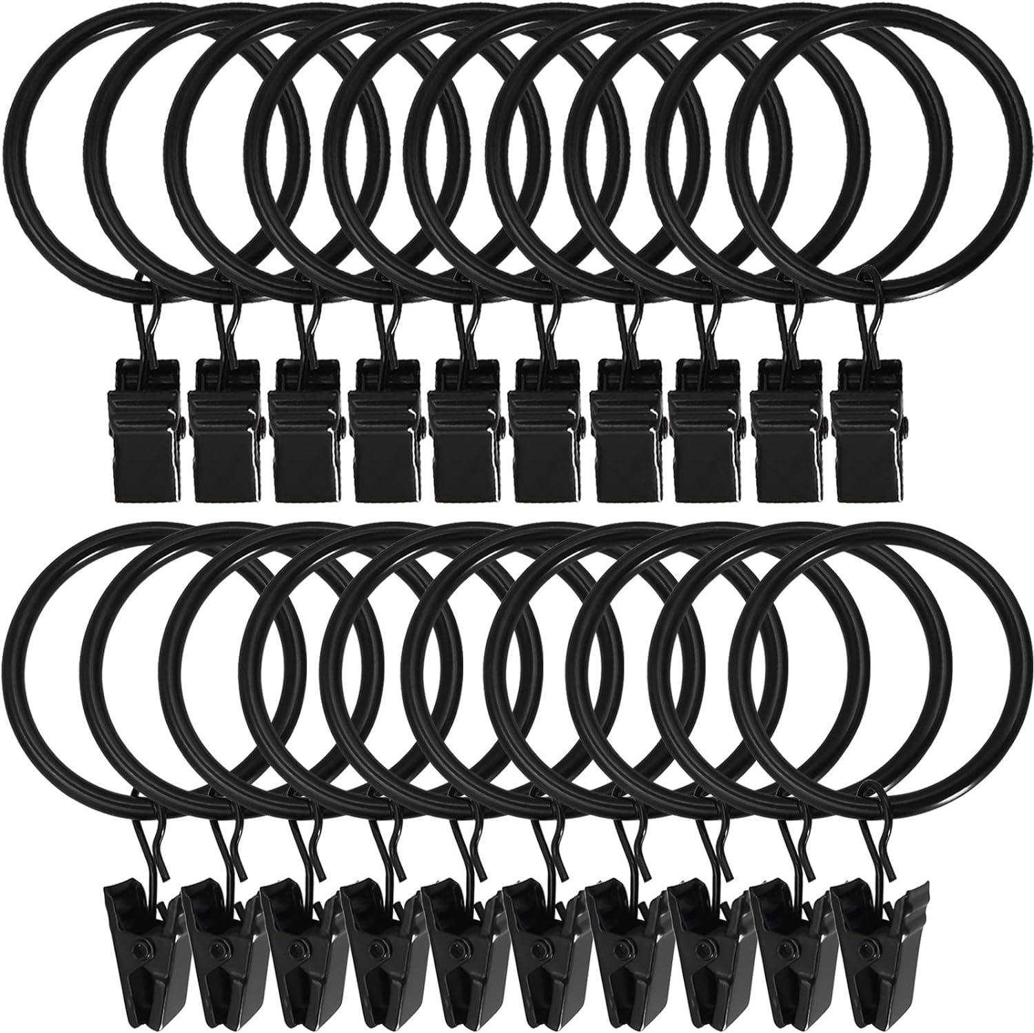 LLPJS Curtain Rings with Clips, 1.5 inch ID, 20 Pack, Black