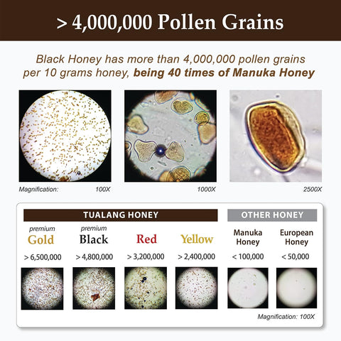 Tualang Black Honey 10oz (TA 11.5+, Pollen Count 4.0M+, Pollen Variety 100+) Intense Choice for Women Preservation, Wild-ripening on 250ft Treetop, Raw, Unpasteurised, Unfiltered
