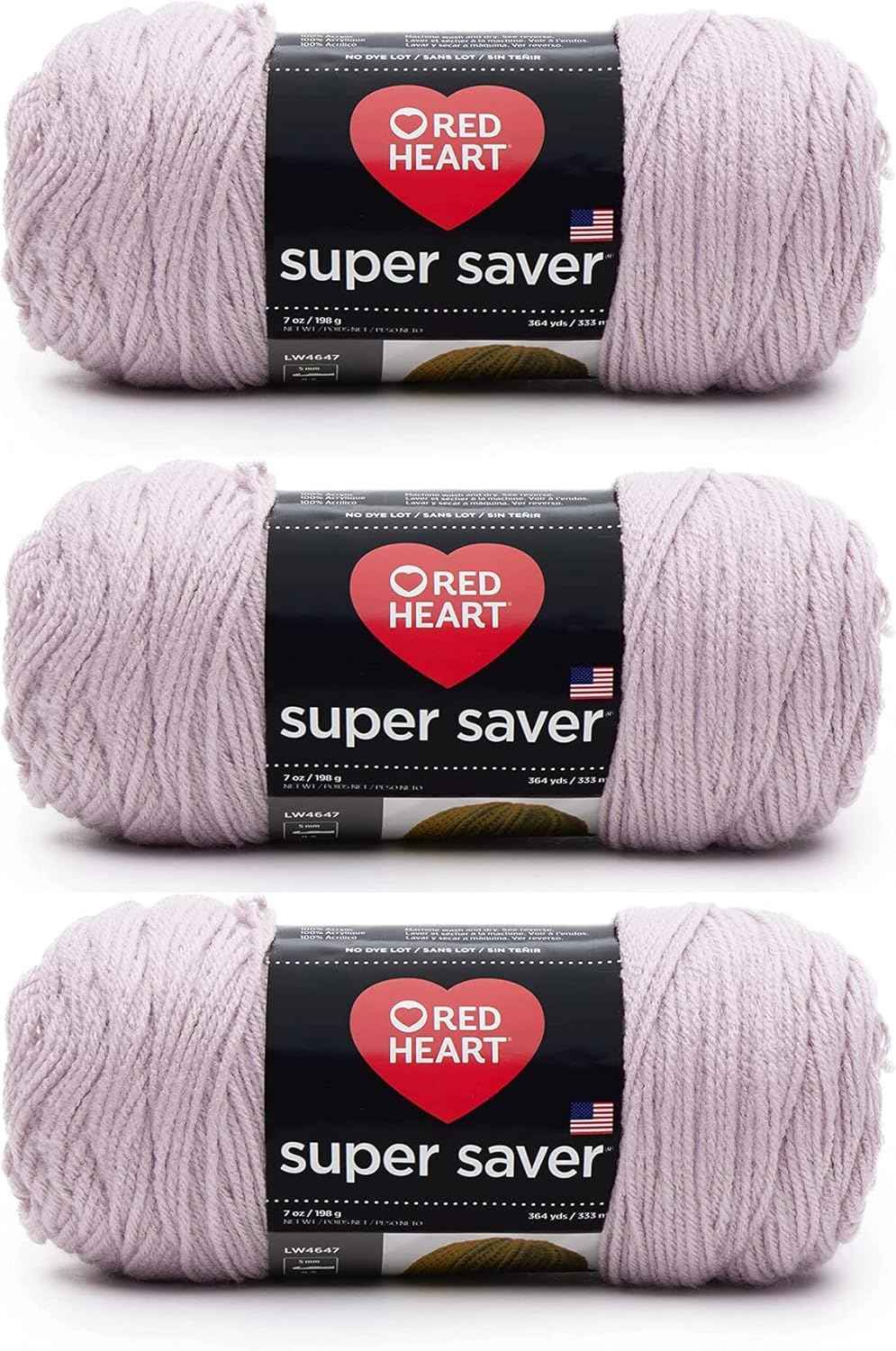 Red Heart Super Saver Yarn for Crocheting & Knitting, Pale Plum, 3-Pack