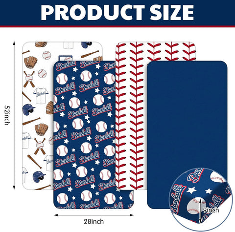 Vitalcozy 4 Pcs Baseball Crib Sheet for Standard Nursery Decor