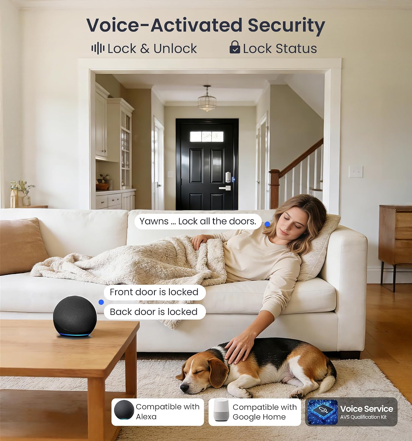 Veise VE012W-L WiFi Fingerprint Deadbolt Lock with Handle Set, Satin Nickel