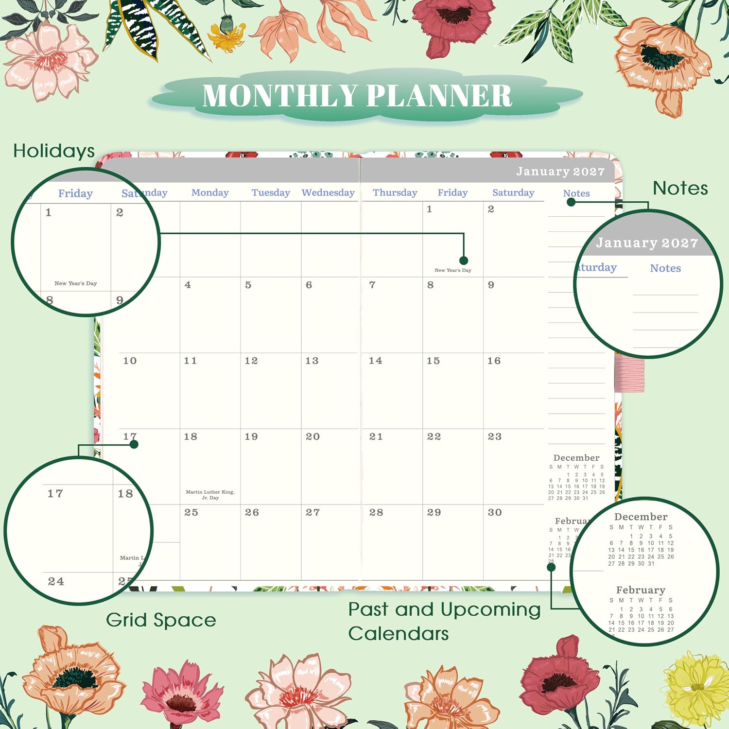 2027-2029 Pocket Planner/Calendar - Jan 2027 - Dec 2029, 3 Year Monthly Planner 2027-2029, 3.8" x 6.3", Small/Purse Planner 36 Months with Pen Holder, Inner Pocket, Elastic Closure and 61 Notes Pages