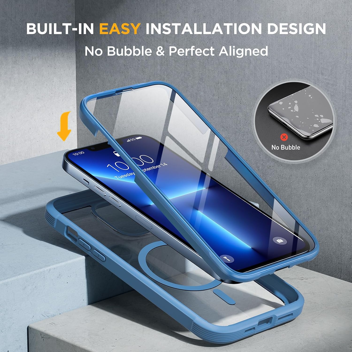 Miracase for iPhone 13 Pro Case 6.1",Built-in Glass Screen Protector,Blue