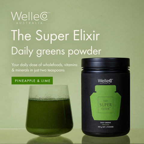 WelleCo The Super Elixir Daily Greens Powder, (300g, Pineapple & Lime)