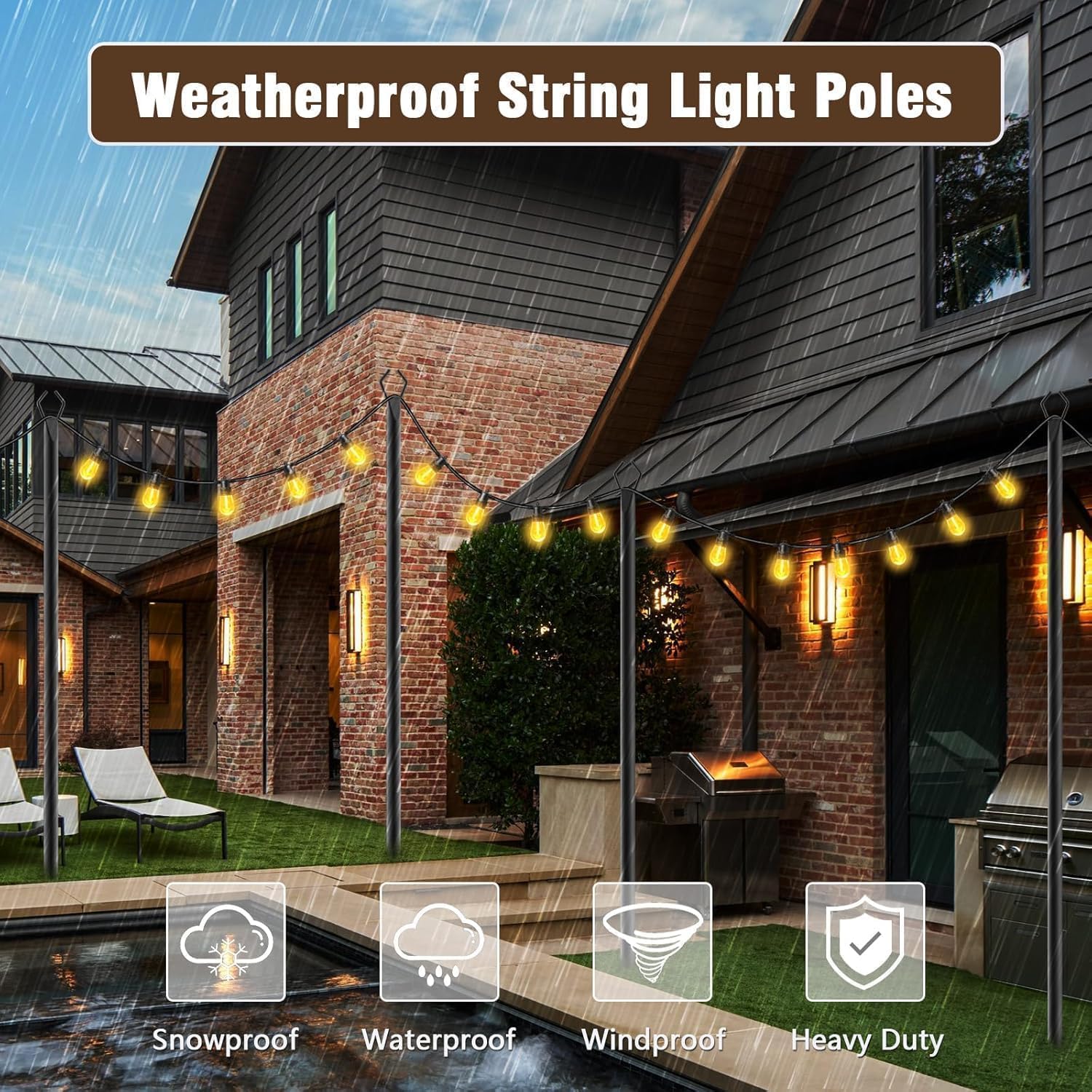 AILBTON 10Ft Exterior Light Poles 8 Pack, Durable Metal Light Posts for Outdoor Use, Equipped with Fixed Brackets for Yard, Terrace, Backyard and Garden Decor
