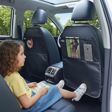 Viaviat Car Seat Protector Large Kick Mat 2 Pack Durable Water Resistant Auto Seat Back Covers with 2 Mesh Pockets Protection Against Dust Mud Scratches (Black, 2-Pack)